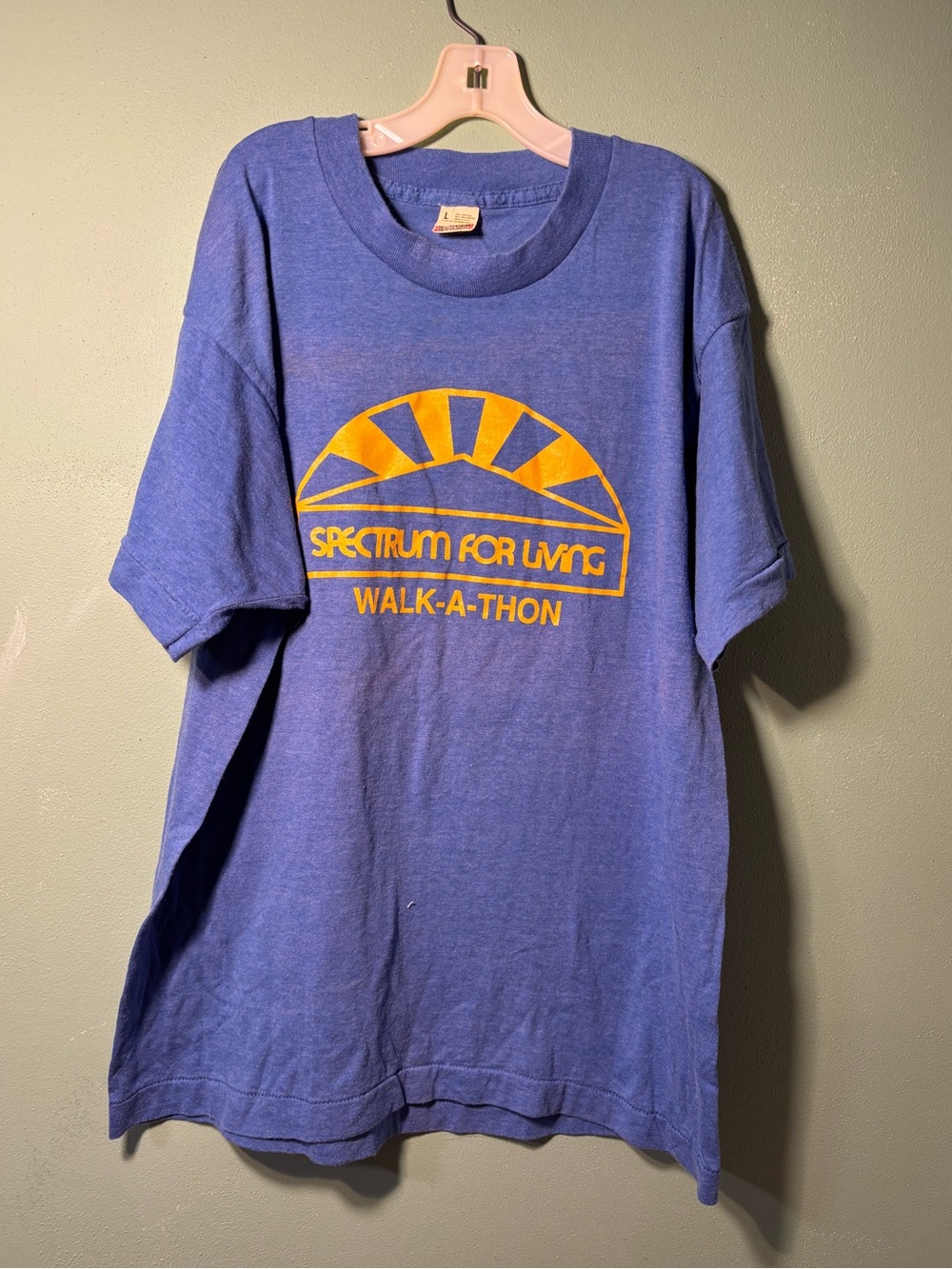 Vintage  80’s Blue T-Shirt with Yellow 'Spectrum for Living' Walk-A-Thon